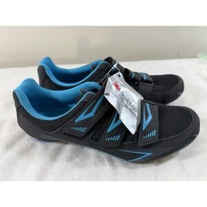 NWT Venzo MX Road Cycling Shoes Men's US 9 Black Blue 3M Reflective EU 43